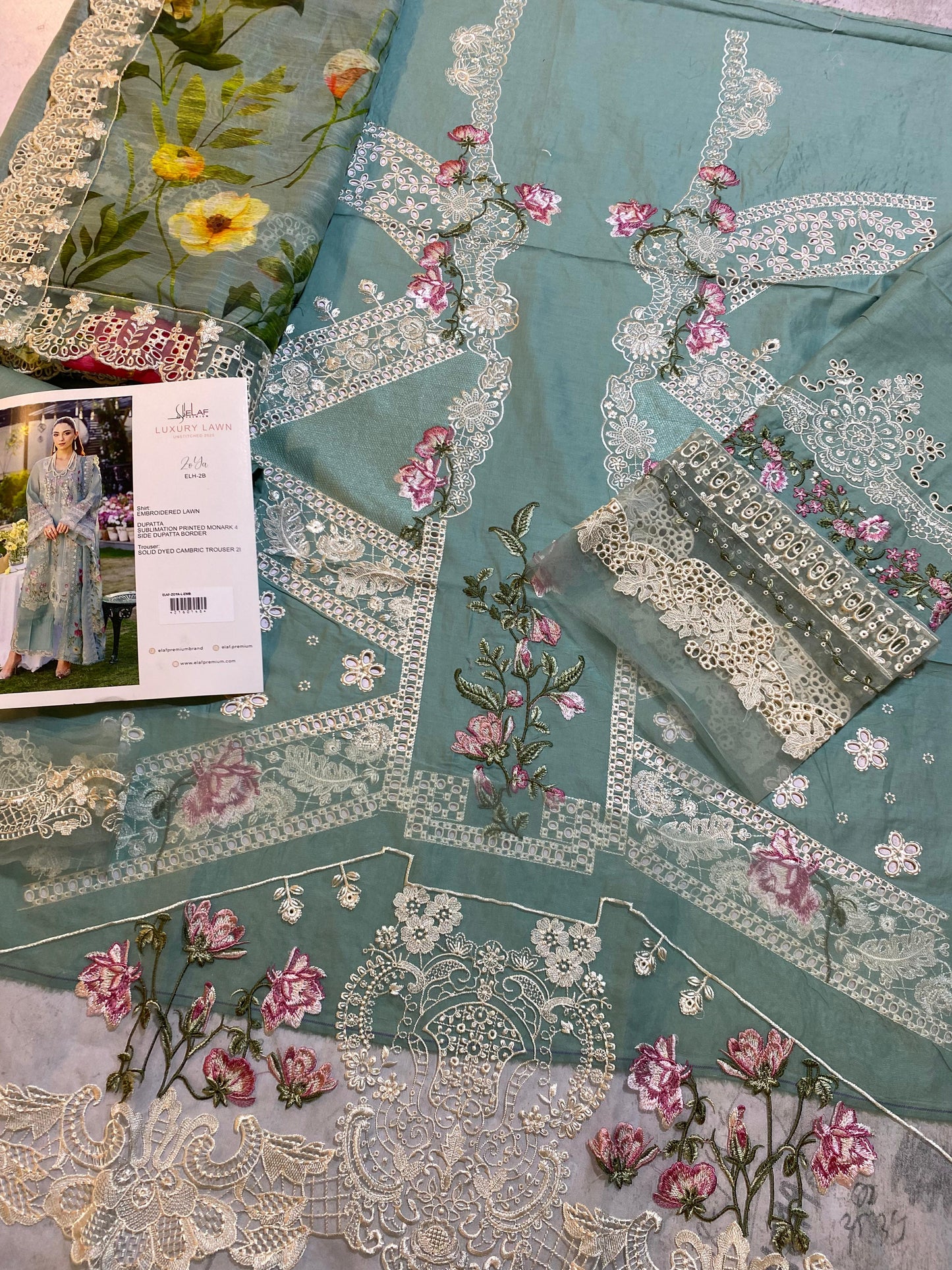 Elaf Embroidered Lawn Suits Unstitched 3 Piece ELH-2B Zoya
