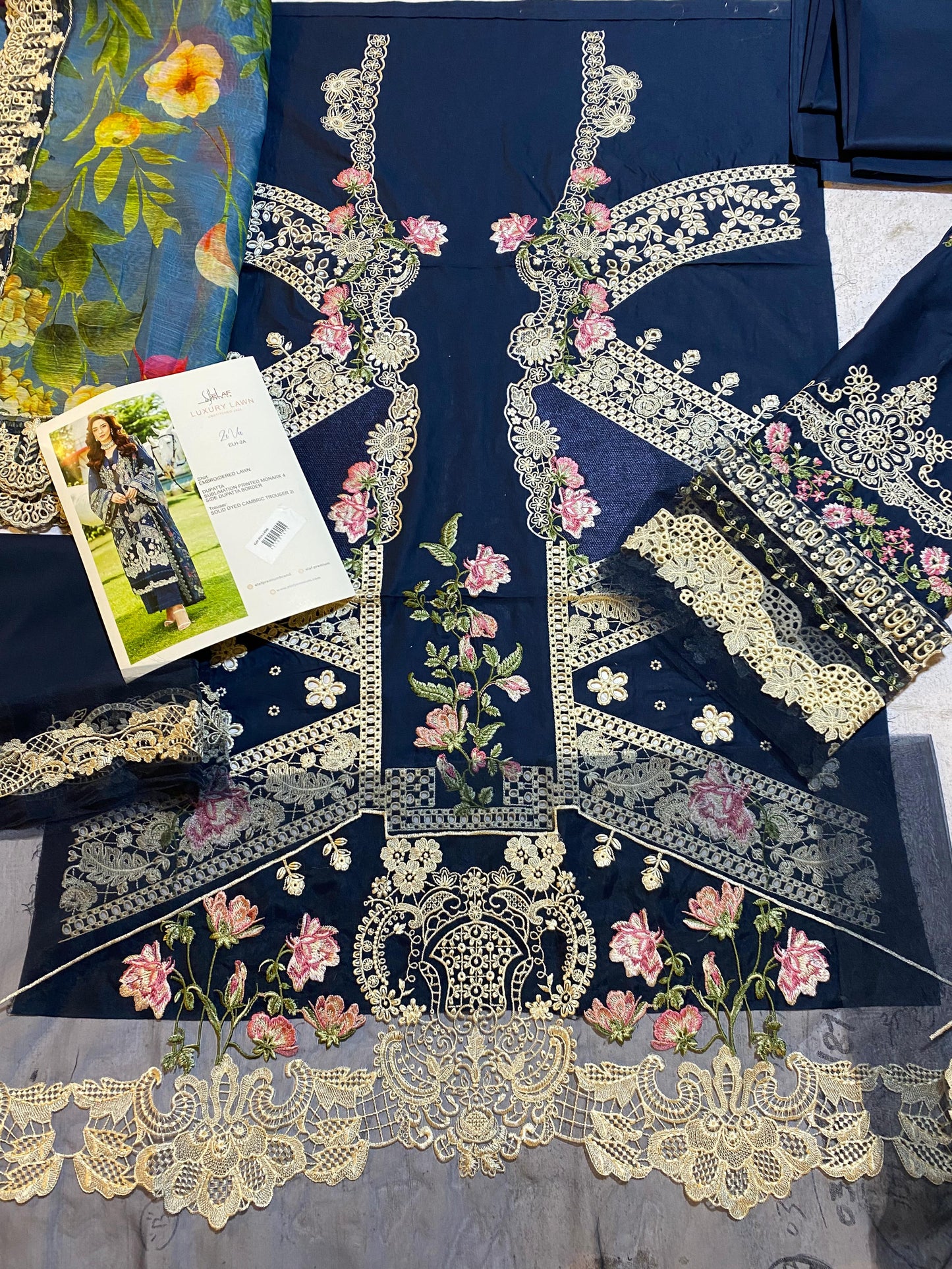 Elaf Embroidered Lawn Suits Unstitched 3 Piece ELH-2B Ziva