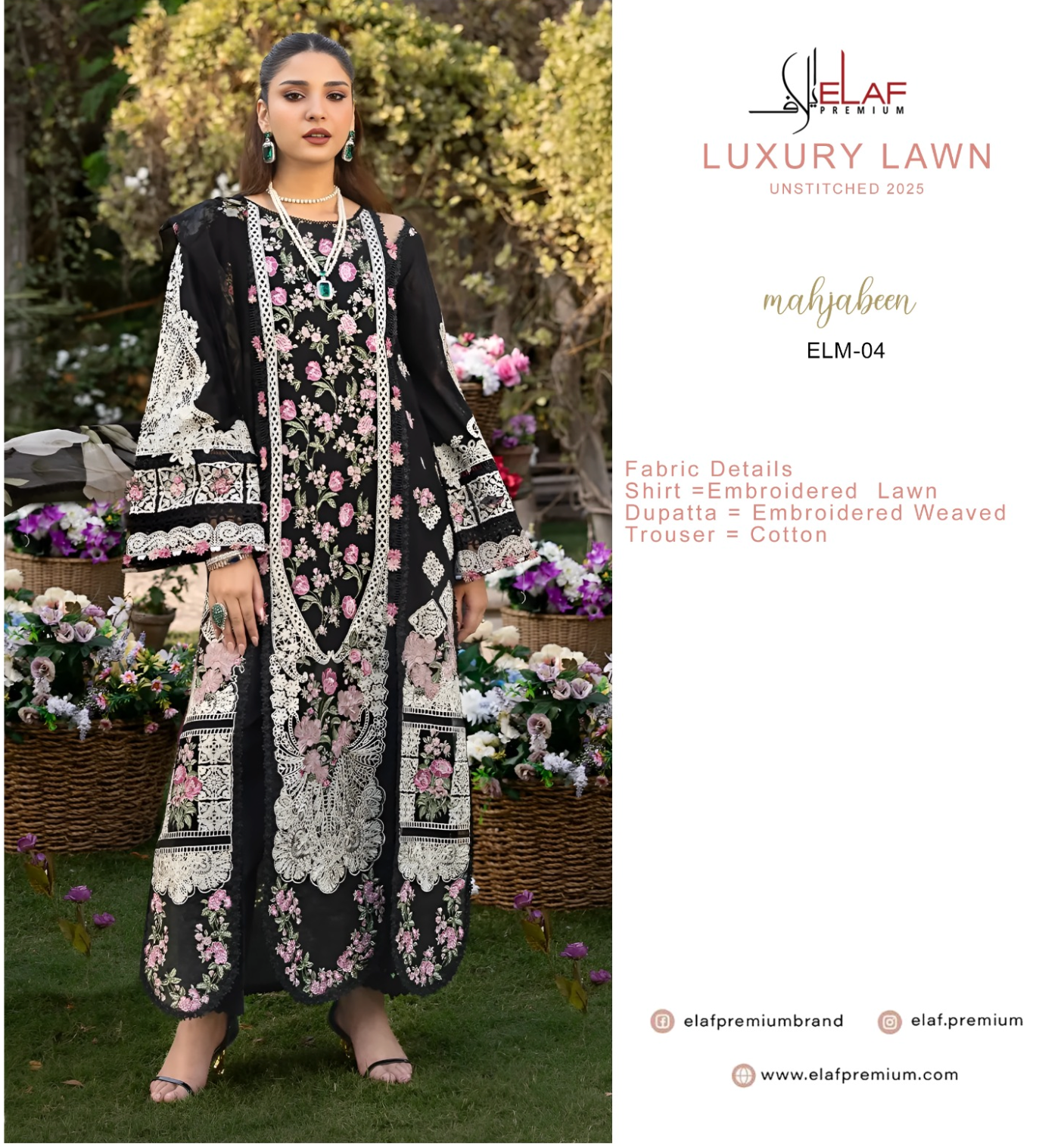 Selaf ELM -04 - Unstitched Luxury Lawn Collection 2025 - \
