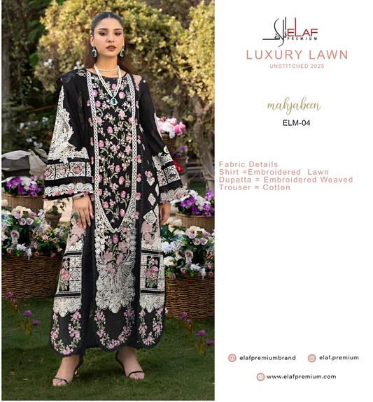 Selaf ELM -04 - Unstitched Luxury Lawn Collection 2025 - \
