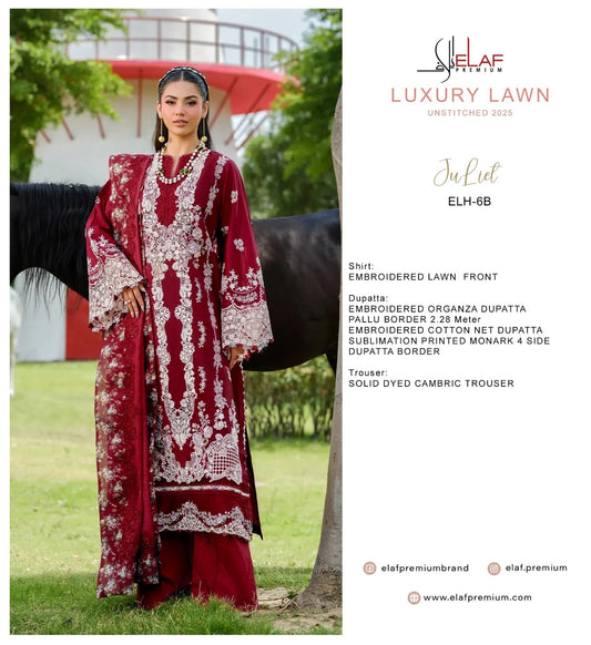 Elaf Embroidered Lawn Suits Unstitched 3 Piece ELH-6B Juliet