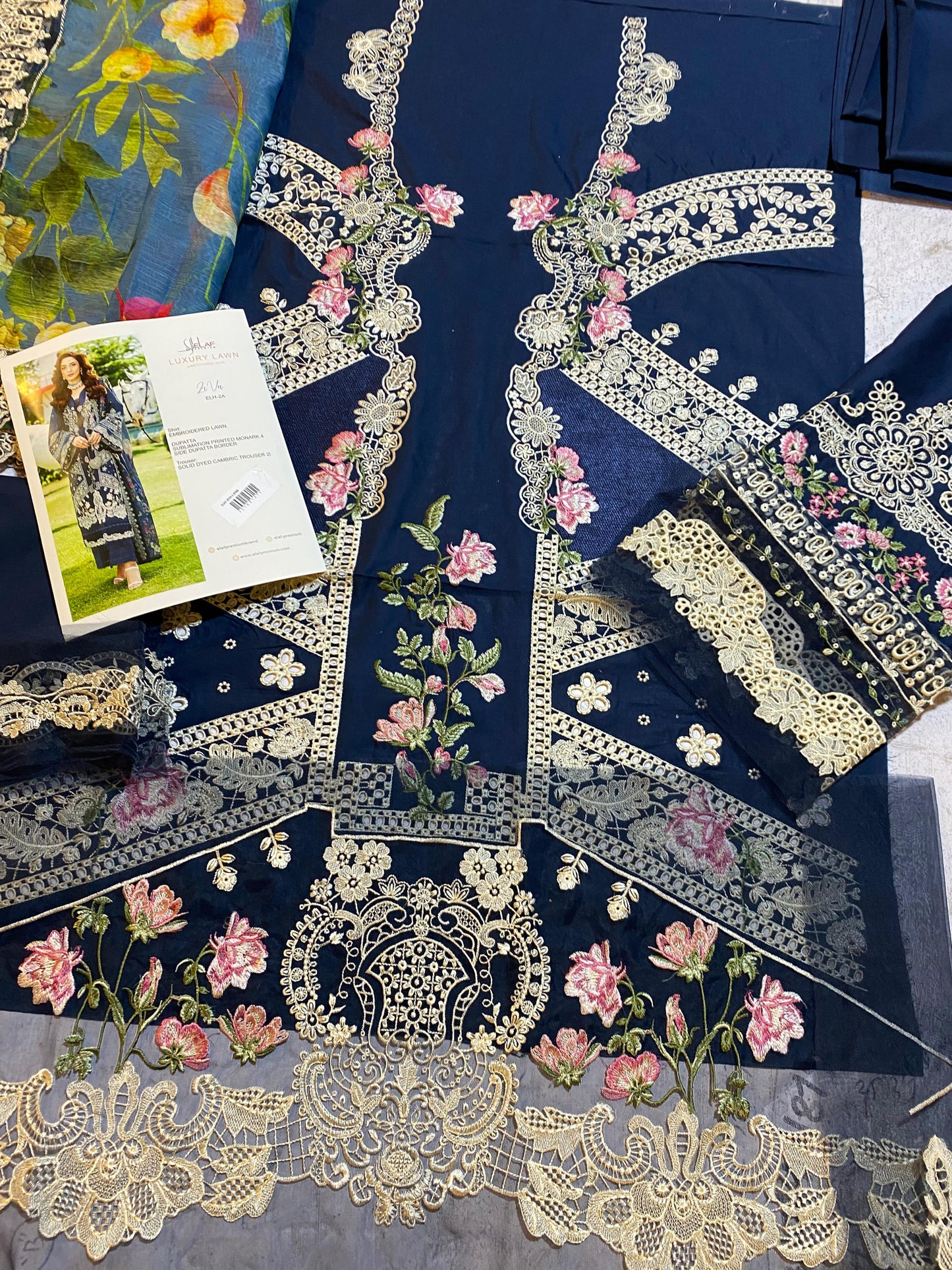 Elaf Embroidered Lawn Suits Unstitched 3 Piece ELH-2B Ziva